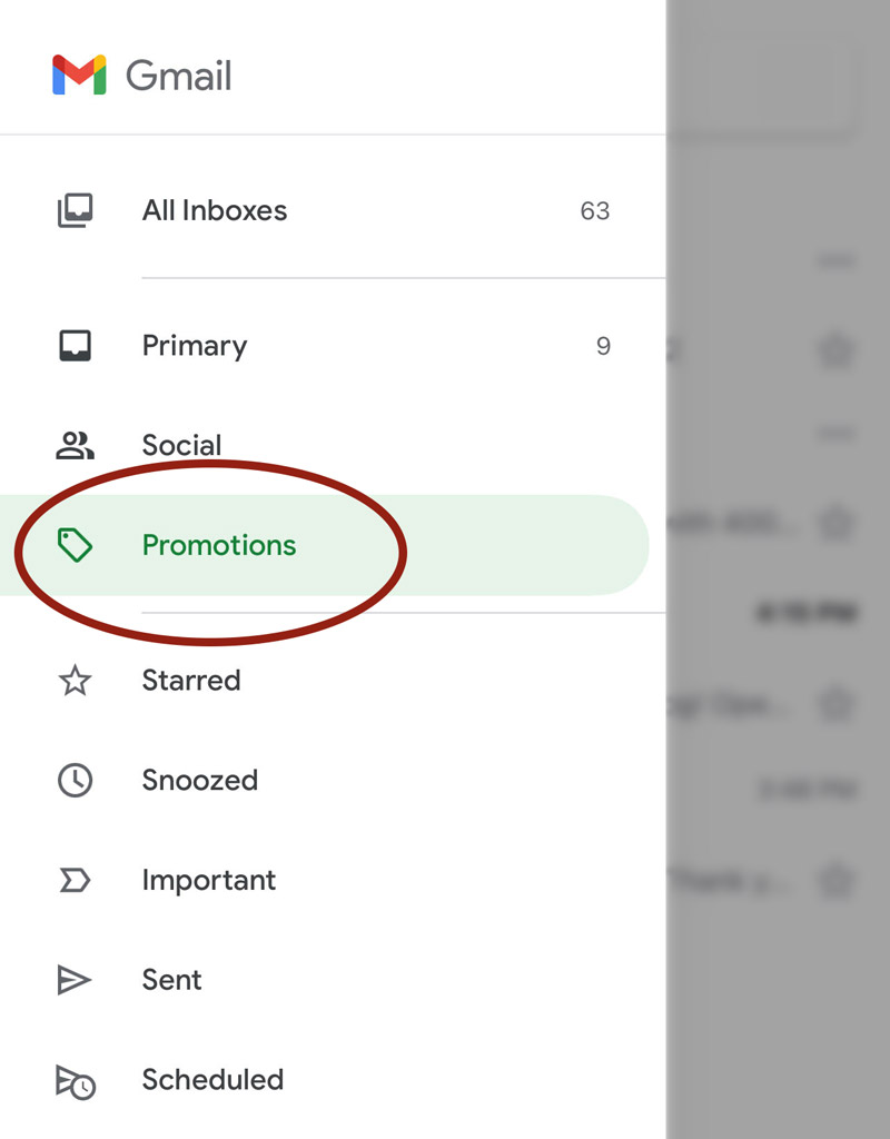 Gmail Promotions Tab Instructions for mobile app